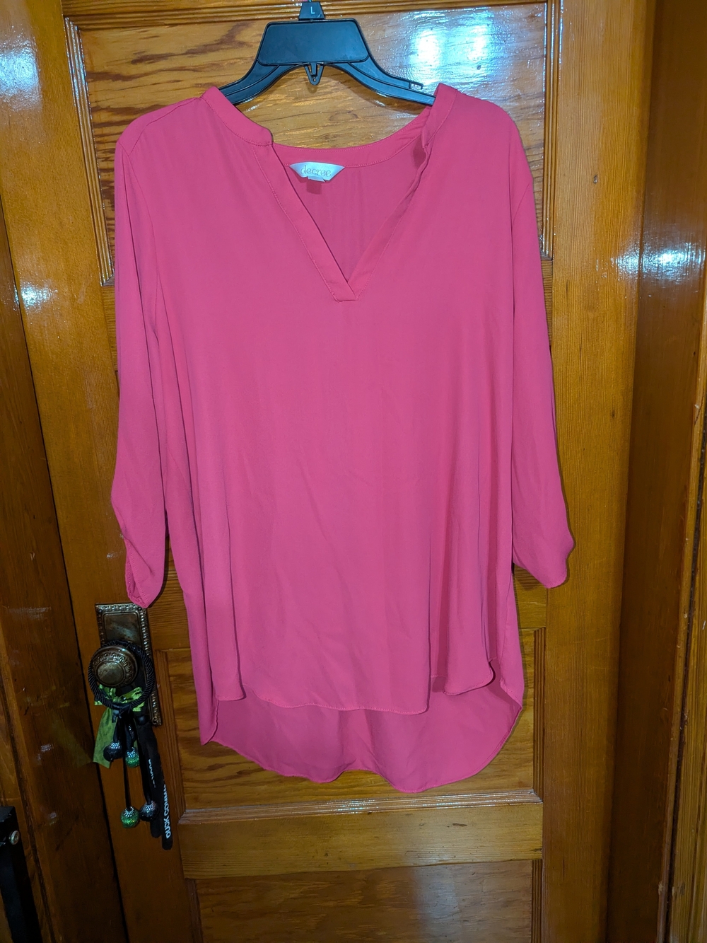 Decree Coral Pink V-Neck Roll-Tab Tunic